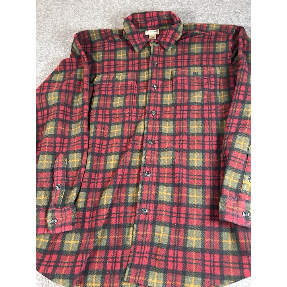 Vintage LL Bean Men Size Large Button Down Top Red‎ Green Flannel Plaid Cotton - Picture 7 of 8